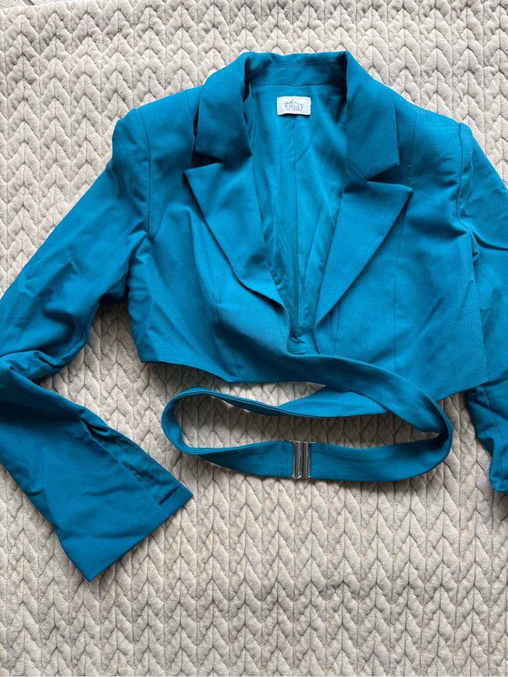 Oh Polly Teal Cropped Blazer with Waist Belt